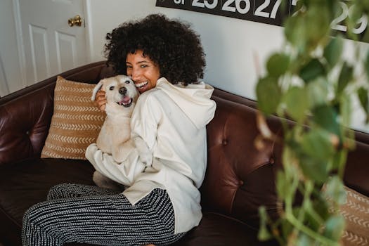 happy puppy with owner