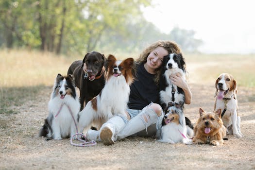 happy puppy playing with owner