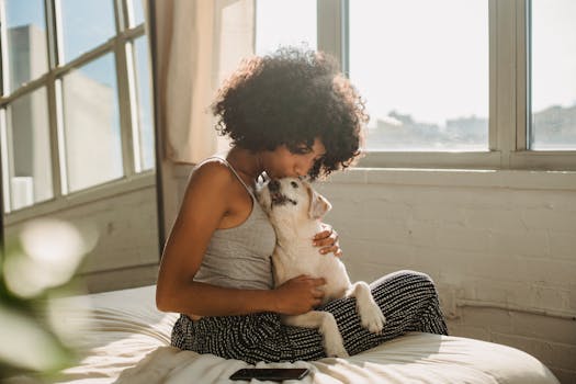 happy dog with owner