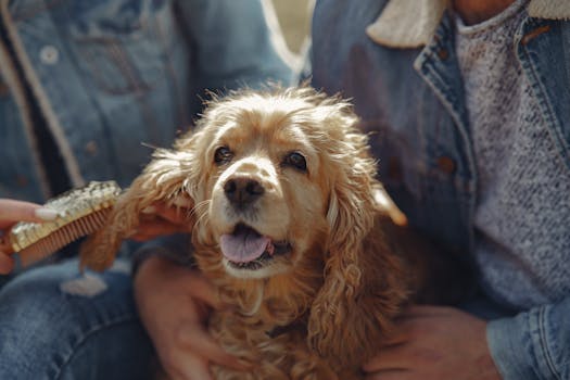 Owner grooming their senior dog