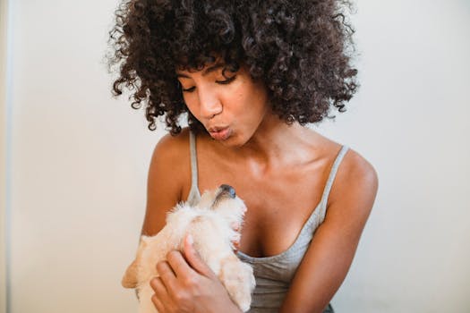 happy puppy with owner