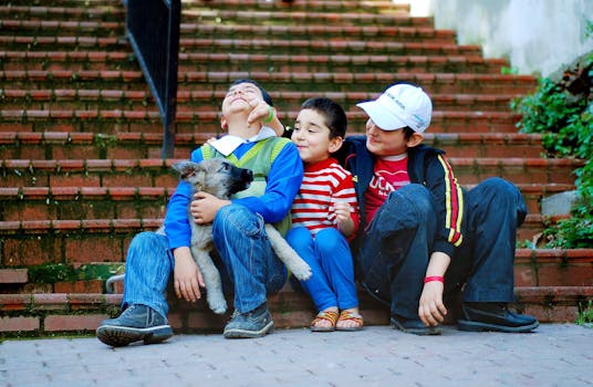 puppy interacting with children