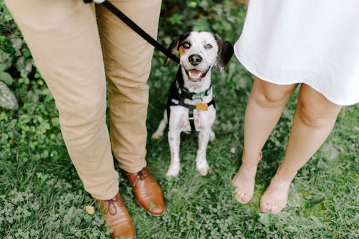 happy dog pulling on a leash