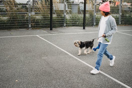 happy puppy training with owner