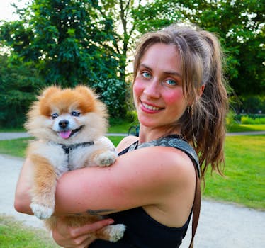 Puppy walking beside owner